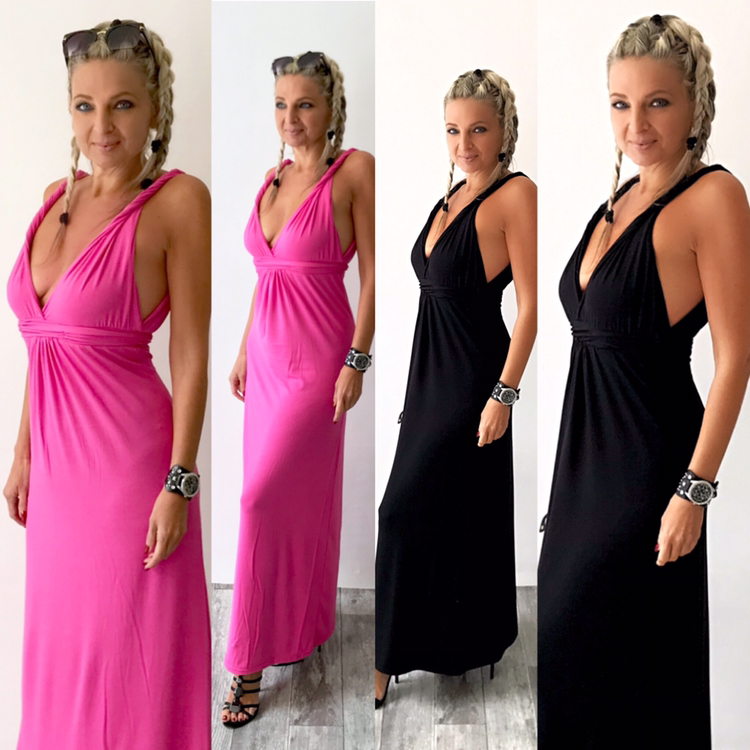 RŮŽOVÉ DLOUHÉ ŠATY s výstřihem