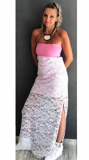 KRAJKOVÉ DLOUHÉ LETNÍ ŠATY - bílo růžové